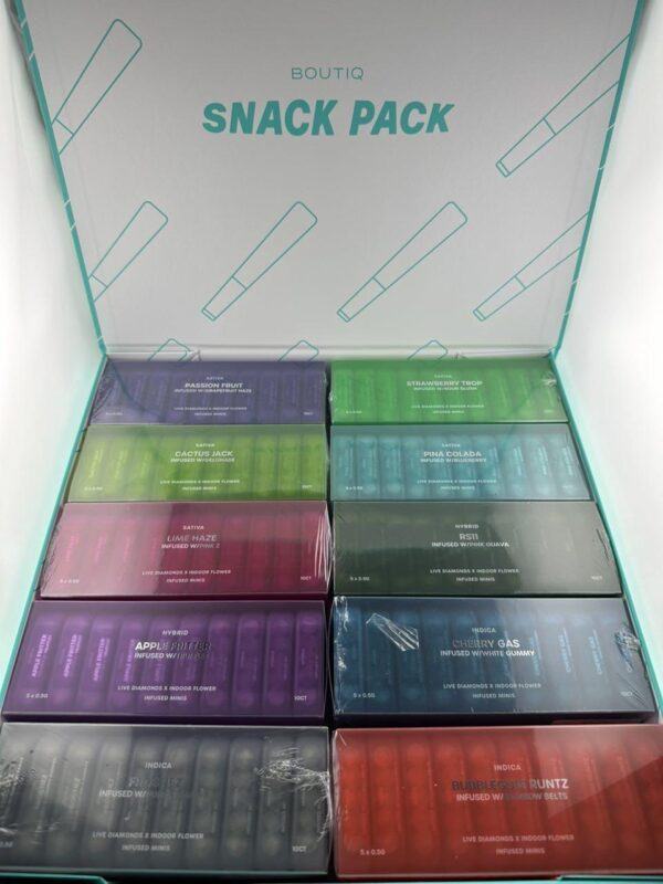 BOUTIQ SNACK PACK Preroll. Order now and discover the perfect blend of quality, flavor, and convenience. Enjoy the journey, and let BOUTIQ be your guide to a world of cannabis enjoyment!