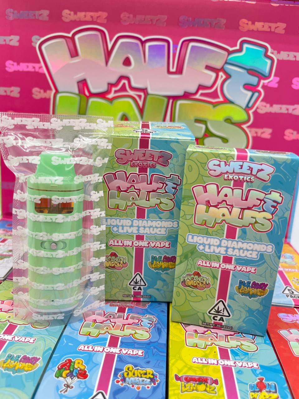 SWEETZ EXOTICS HALF AND HALFS DISPOSABLE SWEETZ EXOTICS Half and Halfs Disposable, a premium fusion of two exotic flavors in one sleek device.